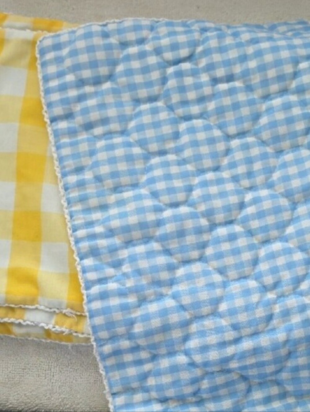 Set Of 6 Reversible Yellow and White, Blue And White Gingham Quilted Placemats